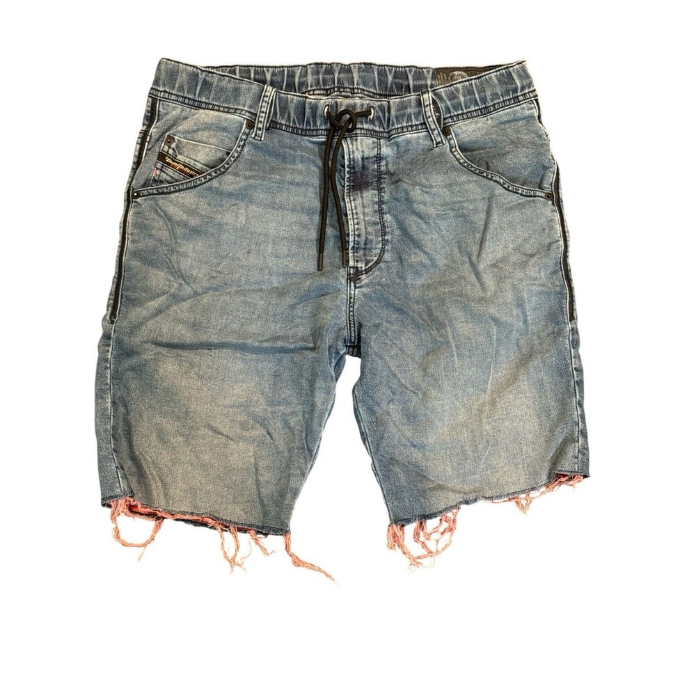 Diesel Shorts Mens 32 W Blue Krooshort Denim Distressed Destroyed Elastic Waist